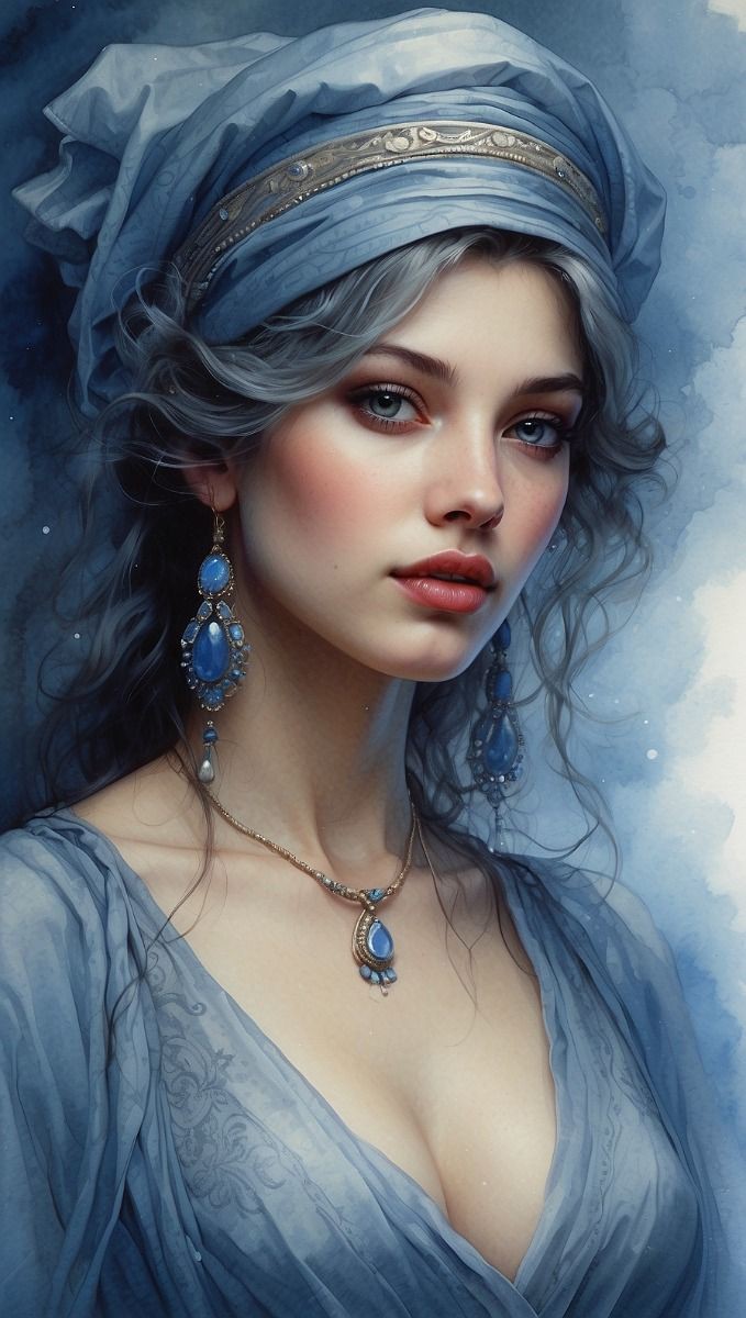 تابلو پرتره مروارید آبی رنگ و هنر